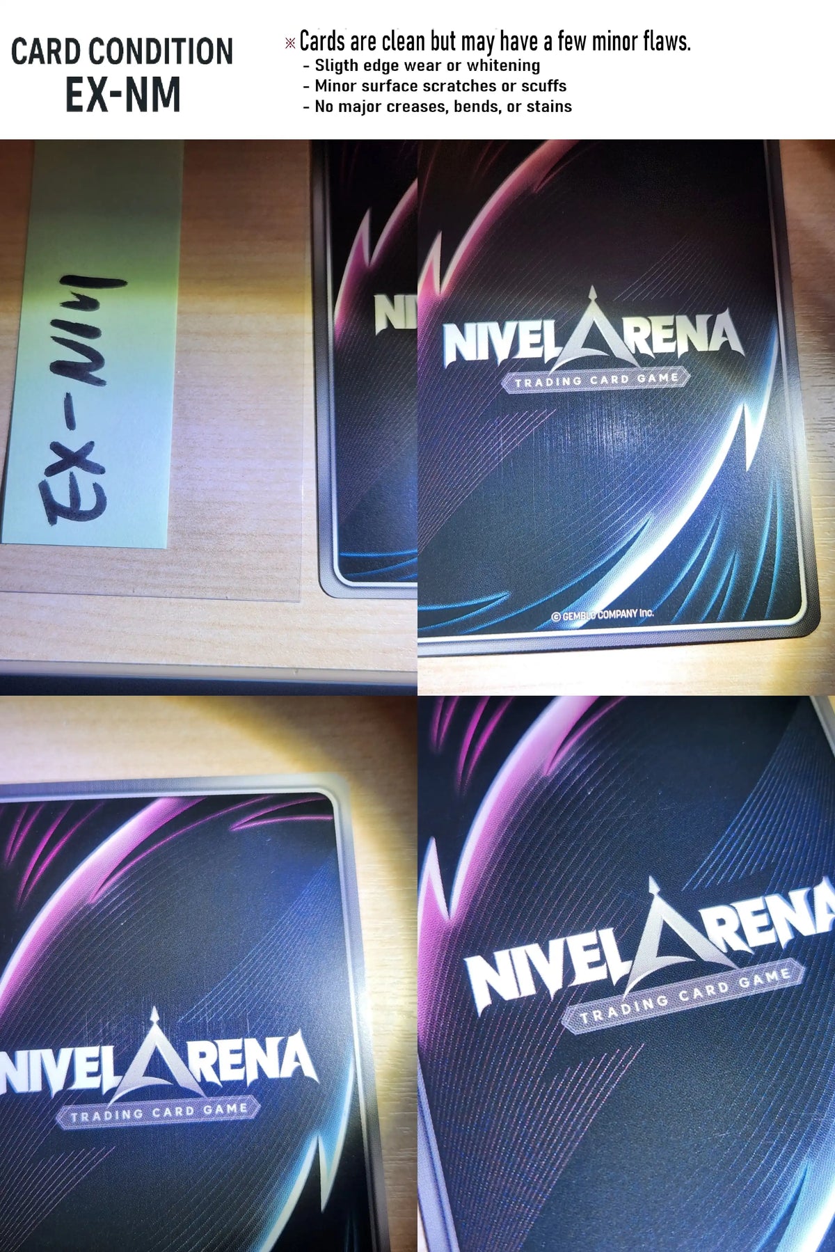 Nivel Arena trading card game packaging with 'EX-NM' condition label.
